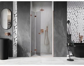 Mexen Lunar-F, ľavé sklápacie sprchové dvere 95 cm, 8mm číre sklo, ružové zlato profil, 836-095-000-60-00-L