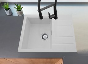 Gamma Modern 6550, 1-komorový granitový drez 650x500x210 mm s krátkym odkvapkávačom, biela, GMA-ZLE000094