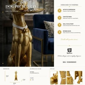 Dekoratívna socha Dog Pit s podnosom 74 cm zlatá