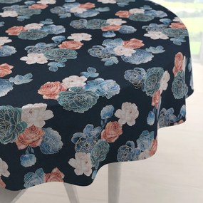 Biante Teflónový okrúhly obrus TF-060 Modré a červené ruže na tmavo modrom Ø 40 cm