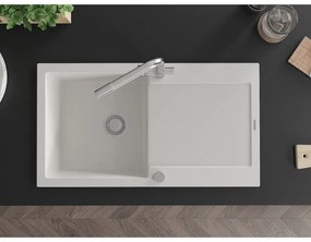 Mexen Leo, drez granitový 900x500x190 mm, 1-komorový a chrómová batéria Duero, biela, 6501-20-671600-00
