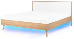 Drevená posteľ LED svetlohnedá 160 x 200 cm SERRIS Beliani