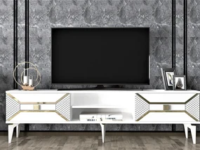 TV stolík/skrinka Velono (biela + zlatá) . Vlastná spoľahlivá doprava až k Vám domov. 1095243