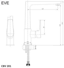 Mereo, Drezová stojanková batéria, Eve, s plochým ramienkom nad pákou, výška273 mm, chróm, MER-CBV201