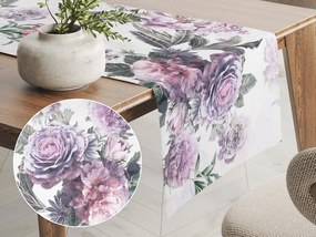 Biante Dekoračný behúň na stôl BM-009 Veľké fialové kvety 20x180 cm
