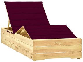 Ležadlo s vínovočerveným vankúšom impregnované borovicové drevo 3065948
