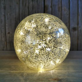 VIANOČNÁ GUĽA STRIEBORNÁ zlatá POPRASKANÁ SKLO LED tepla biela 15CM