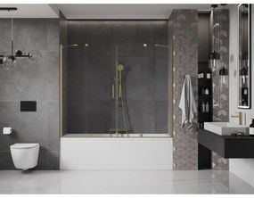 Mexen Velar Duo, vaňová zástena 2-krídlová s posuvnými dverami 190 x 150 cm, 8mm číre sklo, zlatý matný profil, 896-190-000-02-55