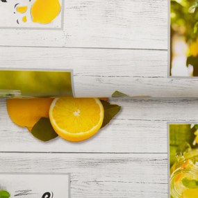 PVC obrus Citróny na bielom drevodekore PV-132 - metráž š. 140 cm