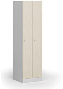Kovová šatníková skrinka zúžená, 2 oddiely, 1850 x 500 x 500 mm, cylindrický zámok, laminované dvere, breza