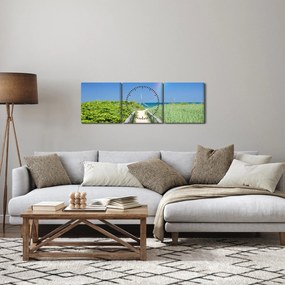 Obraz - Krajina a dúha (s hodinami) (90x30 cm)