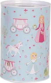 Modrá plechová dóza pokladnička princeznej - Ø 10*15 cm