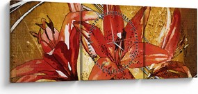 Obraz kvetov ľalií (s hodinami) (90x30 cm)