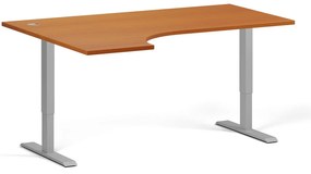Rohový výškovo nastaviteľný stôl, 160x120 cm, 2 motory, L/P, sivá podnož, čerešňa