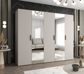 Šatníková skriňa 250 cm Borry 2 (kašmír + čierna). Akcia -20%. Vlastná spoľahlivá doprava až k Vám domov. 1125841