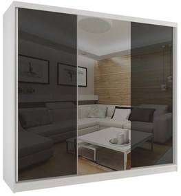 Šatníková skriňa 232 cm Belini biely mat / čierny lesk s posuvnými dverami a zrkadlom  BM SZP4/2/W/WI/2B1L/HI