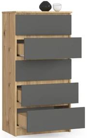 Komoda Kuba 60 cm - 5 zásuviek dub artisan/grafitová