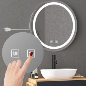 Rea Zrkadlo ⌀70 cm s vyhrievaním a regulovateľným LED osvetlením HOM-06506, brúsená oceľ