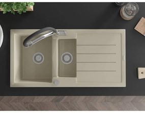 Mexen Andres, granitový drez 1000x500x200 mm, 1,5-komorový a drezová batéria Duo, béžová, 6515-69-671701-07