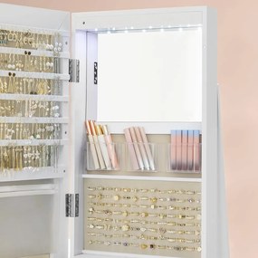 Zrkadlo so stojanom a priestorom na šperky CHANTAL, 54,5x54,5x162cm, biela SongmicsHome