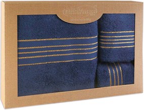 BAVLNENÉ UTERÁKY TIWANO SADA 1 KS 30X50 CM, 1 KS 50X90 CM, 1 KS 70X140 CM TMAVOMODRÁ