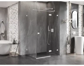 Mexen Lunar T, pravý výklopný sprchový kút 140 x 120 cm, 8mm číre sklo, biely profil, 834T-140-120-20-00-P