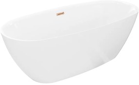 Mexen Luvo Slim, voľne stojaca vaňa 170 × 75 cm, biela lesklá, ružové zlato prepad, 52801707500-60
