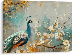 Obraz - Páv so zlatým dekorom (70x50 cm)