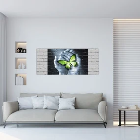 Obraz - Zelený motýľ v stene (120x50 cm)