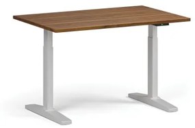 Výškovo nastaviteľný stôl, elektrický, 675-1325 mm, doska 1200x800 mm, biela podnož, orech