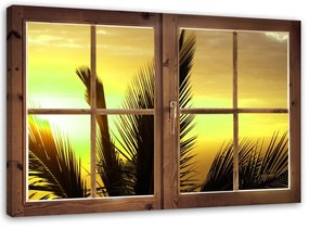 Obraz na plátně Palmové okno při západu slunce - 100x70 cm