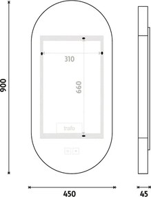 Nimco Biele LED zrkadlo 450x900 s dvoma dotykovými senzormi - ZPB 32003LVX-05
