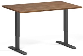 Výškovo nastaviteľný stôl, 120x80 cm, 1 motor, čierna podnož, orech