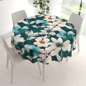 Biante Zamatový okrúhly obrus Tamara TMR-027 Veľké kvety na tmavo zelenom Ø 130 cm