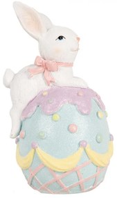 Dekorácia králik s mašľou na modrom vajíčku - 9*9*17 cm