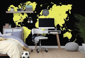 Samolepiaca tapeta žltá mapa na čiernom pozadí - 150x100
