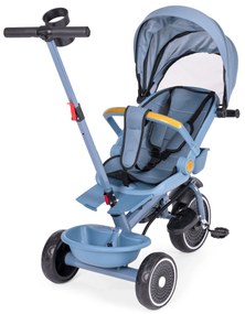 ECOTOYS Trojkolka/ kočík, 2v1, s otočným sedadlom a sklopnou strieškou, modrá