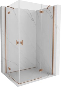 Mexen Mist-H Duo, 2-krídlový výklopný sprchový kút 85 x 100 cm, číre sklo, medený matný profil, 8A5-085L-100P-65-00