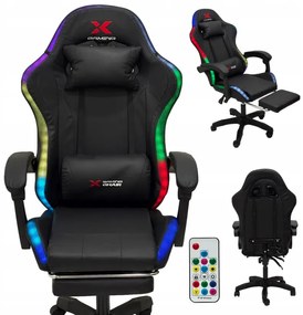 Herné LED kreslo Xgaming s podnožkou - čierne