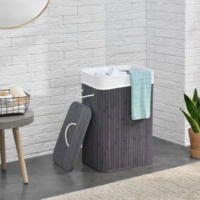 Bambusový košík na bielizeň s vekom, 72 l, sivý