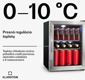 Klarstein Beersafe M, chladnička, energet. trieda C, LED, 2 kovové police, sklenené dvierka, čierna