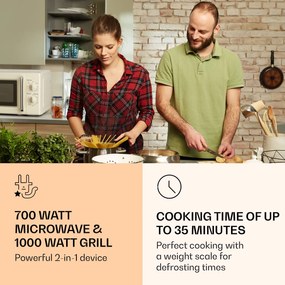 Klarstein Caroline, mikrovlnná rúra, 20 l, 700/1000 W, Ø 25,5 cm, QuickSelect, retro, krémová