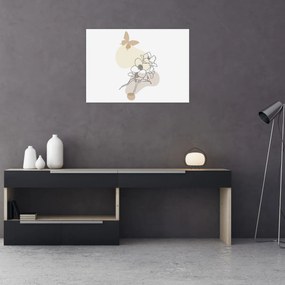 Obraz - Béžové kvety s motýľom N⁰3 (70x50 cm)