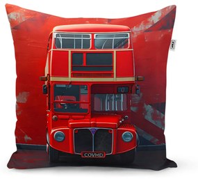 Sablio Vankúš Červený poschodový autobus Vlajka - 60x60 cm