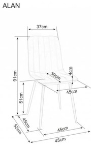 Svetlosivá zamatová jedálenská stolička ALAN s čiernymi nohami
