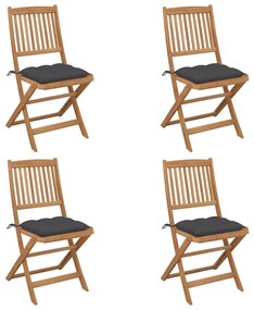 Skladacie záhradné stoličky s podložkami 4 ks akáciový masív