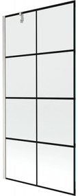Mexen Next, 1-krídlová vaňová zástena 90 x 150 cm, 6mm číre sklo - čierny vzor, oceľová, 895-090-000-00-77-97