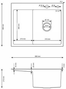 Erga HD, 1-komorový oceľový drez 580x480x210 mm, ľavý, grafitová, ERG-MLS-HD5848LB