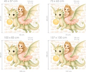 Princezná na drakovi nálepky na stenu pre dievčatá hárok 45 x 37 cm