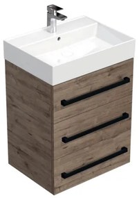 Kúpeľňová skrinka s čiernou úchytkou a umývadlom SAT Cube Way 60x71x46 cm dub Wellington mat CUBE46C603DWSAT